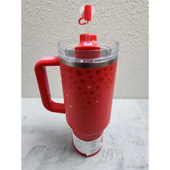 🥰STANLEY TARGET 40 OZ STAINLESS STEEL VALENTINES DAY RUBY HEARTS READY TO SHIP!